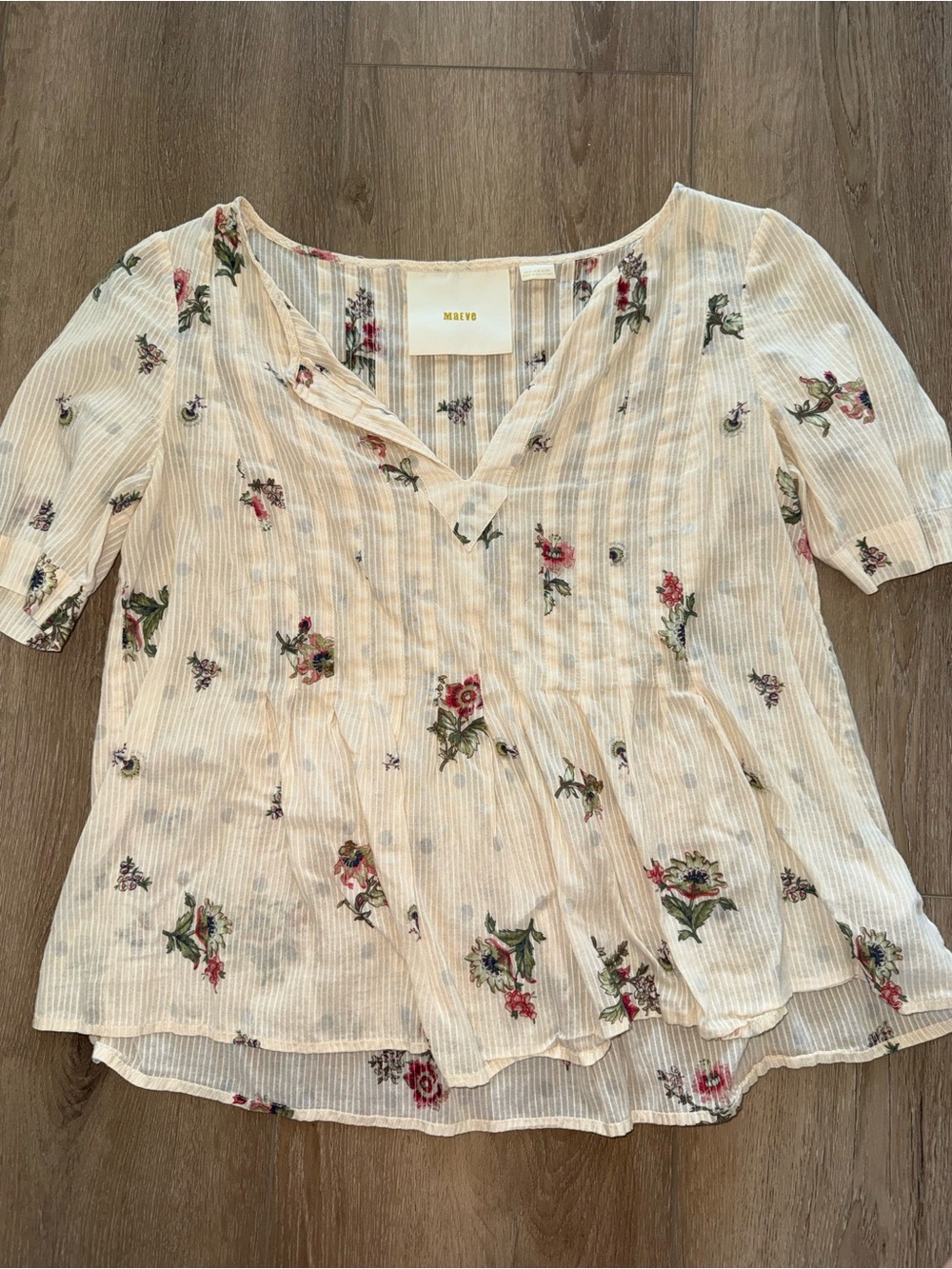 Maeve Anthropologie Orchid Island Cream Floral Pleated Top Shirt Blouse size: 2